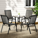 Black textilene two seat bistro setting with table on a balcony