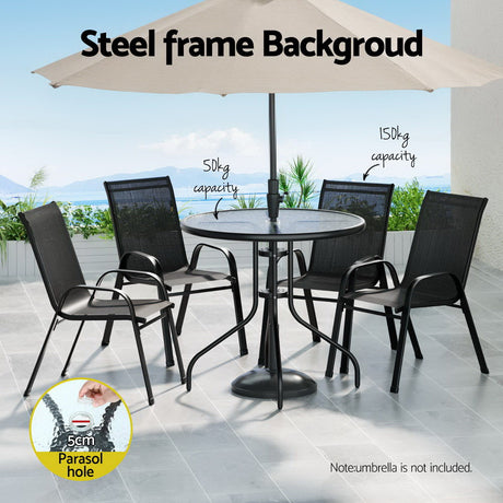 Gardeon Outdoor Dining Set Black Table and Stackable Chairs Indoor and Outdoor — Allure Home Collections