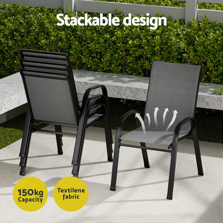 5 Piece Outdoor Dining Set With Stackable Chairs, Grey