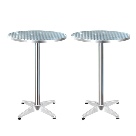 Moana Adjustable Round Outdoor Bar Table, Silver Set of 2