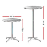 Moana Adjustable Round Outdoor Bar Table, Silver Set of 2
