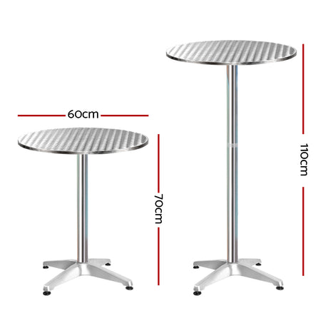 Moana Adjustable Round Outdoor Bar Table, Silver Set of 2