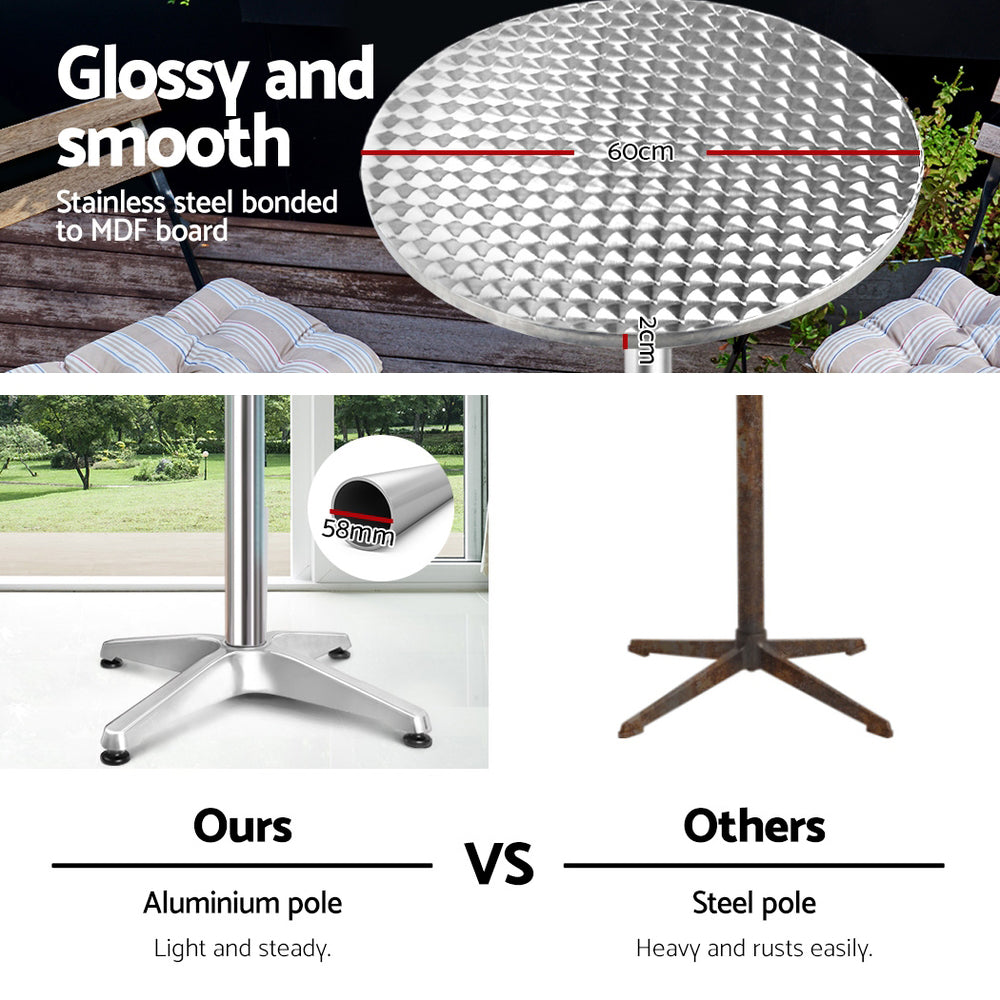 Moana Adjustable Round Outdoor Bar Table, Silver Set of 2