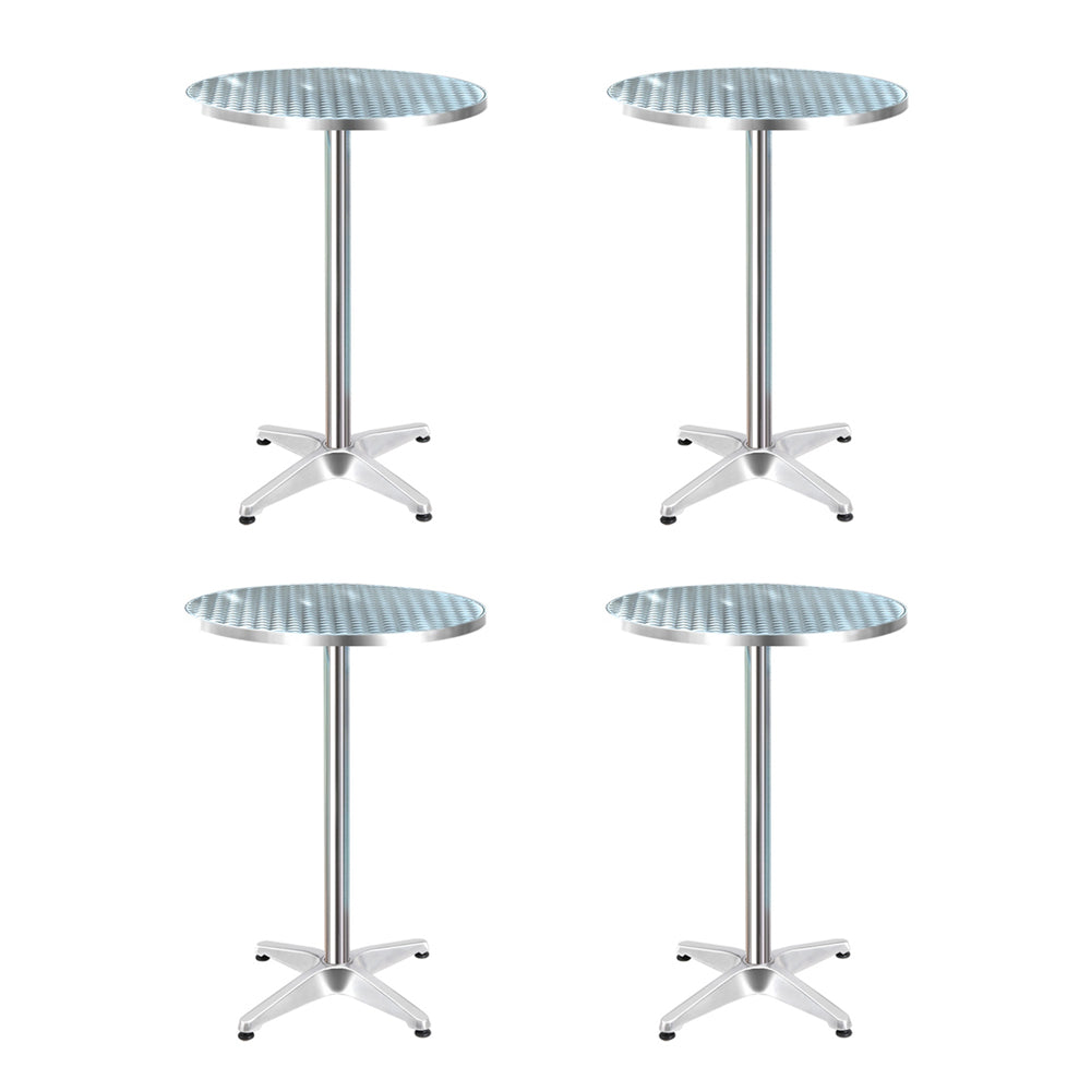 Bowen round silver aluminium outdoor bar table in an outdoor setting
