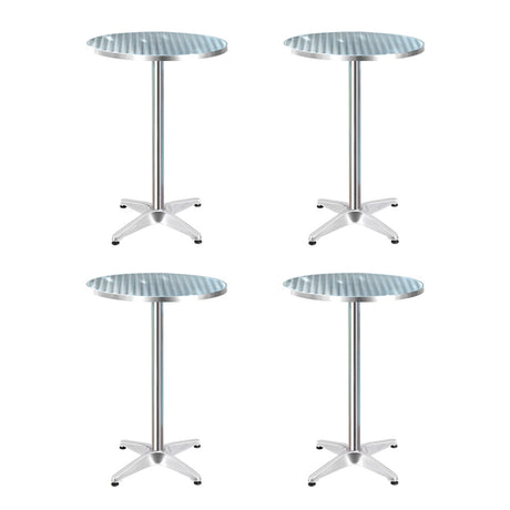 Bowen round silver aluminium outdoor bar table in an outdoor setting