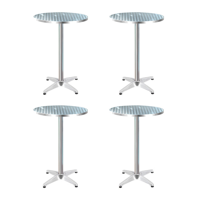 Bowen round silver aluminium outdoor bar table in an outdoor setting