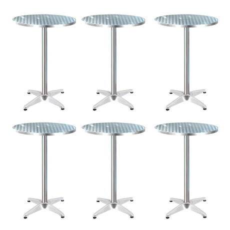 Bowen 6pcs Outdoor Bar Table, Round Silver Aluminium