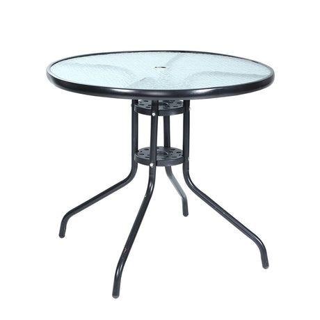 Gardeon Outdoor Bar Table — Steel Frame, Glass Top, Parasol Hole, Bistro Style — Allure Home Collections