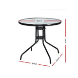 Gardeon Outdoor Bar Table — Steel Frame, Glass Top, Parasol Hole, Bistro Style — Allure Home Collections