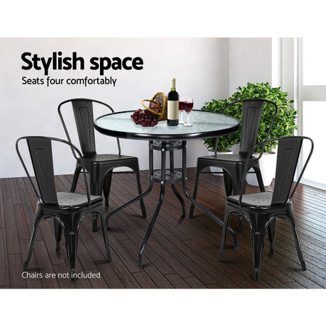 Gardeon Outdoor Bar Table — Steel Frame, Glass Top, Parasol Hole, Bistro Style — Allure Home Collections