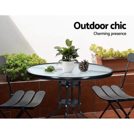Gardeon Outdoor Bar Table — Steel Frame, Glass Top, Parasol Hole, Bistro Style — Allure Home Collections
