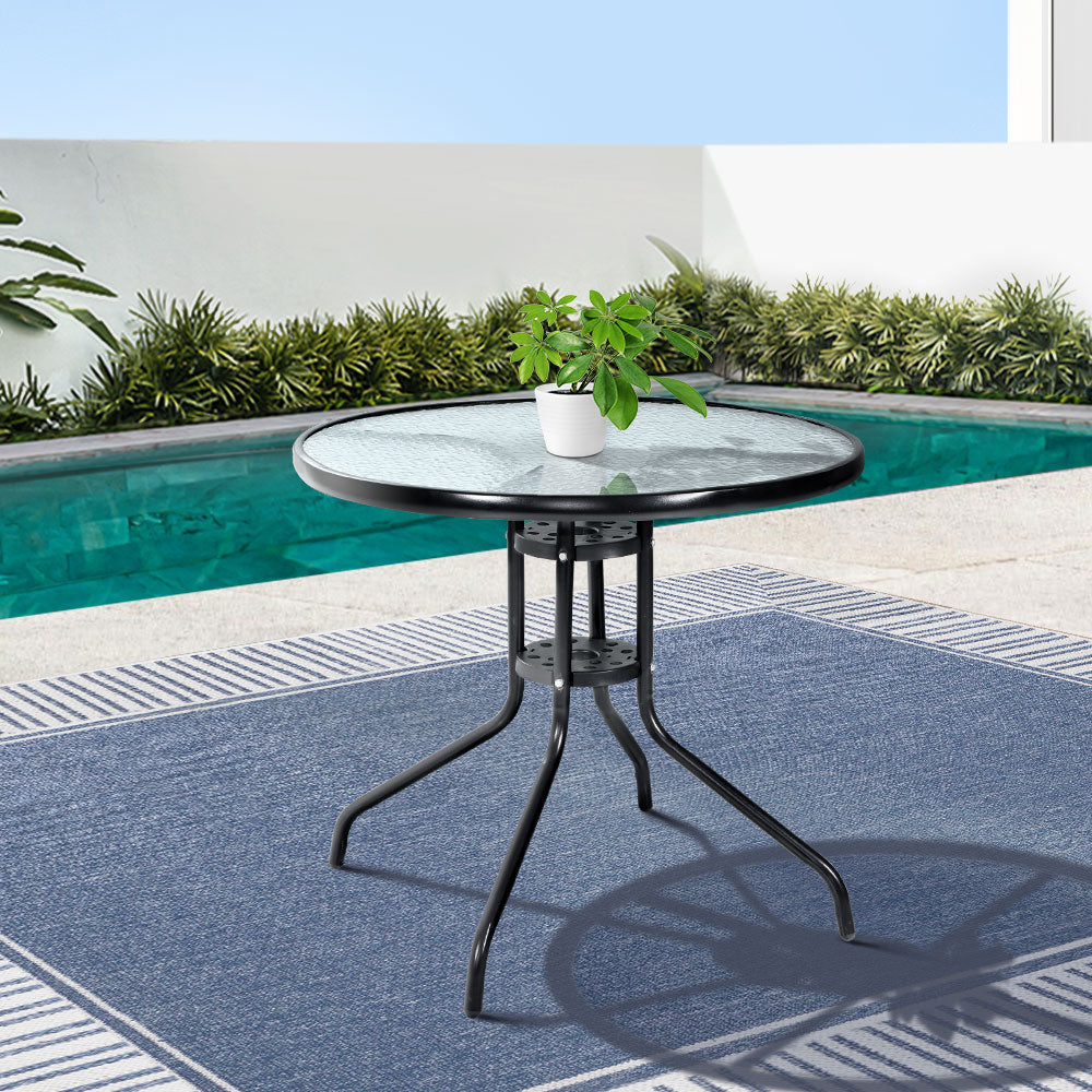 Sellicks Beach Round Tempered Glass Outdoor Dining Table 80cm