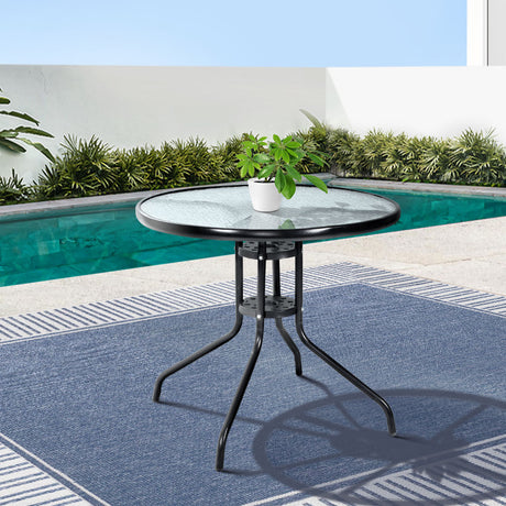 Sellicks Beach Round Tempered Glass Outdoor Dining Table 80cm