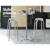 3 Piece Outdoor Bar Set Adjustable Table and Stools Silver