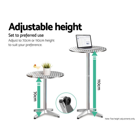 3 Piece Outdoor Bar Set Adjustable Table and Stools Silver