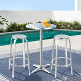 3 Piece Outdoor Bar Set Adjustable Table and Stools Silver