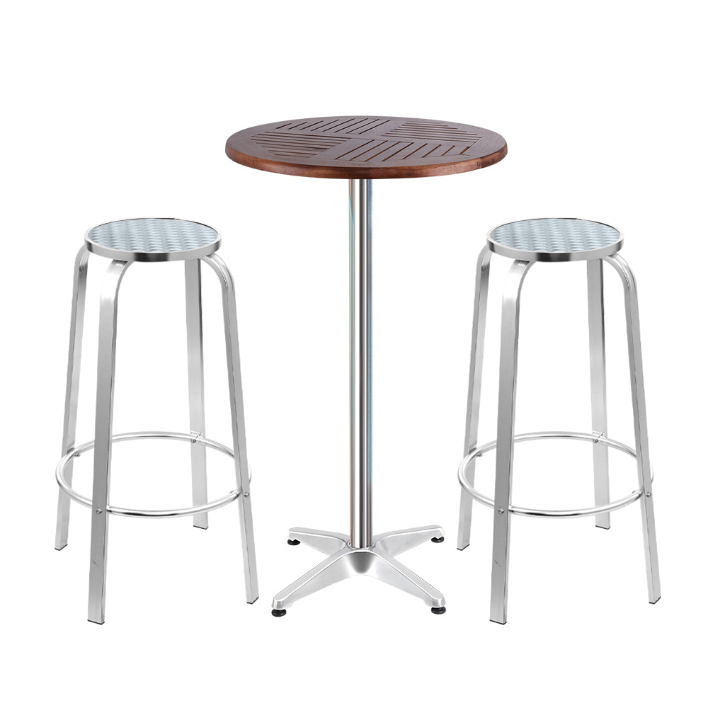 Dunns Creek silver aluminium outdoor bar set with two stools and adjustable table