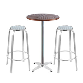 Dunns Creek silver aluminium outdoor bar set with two stools and adjustable table