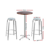 Dunns Creek silver aluminium outdoor bar set with two stools and adjustable table