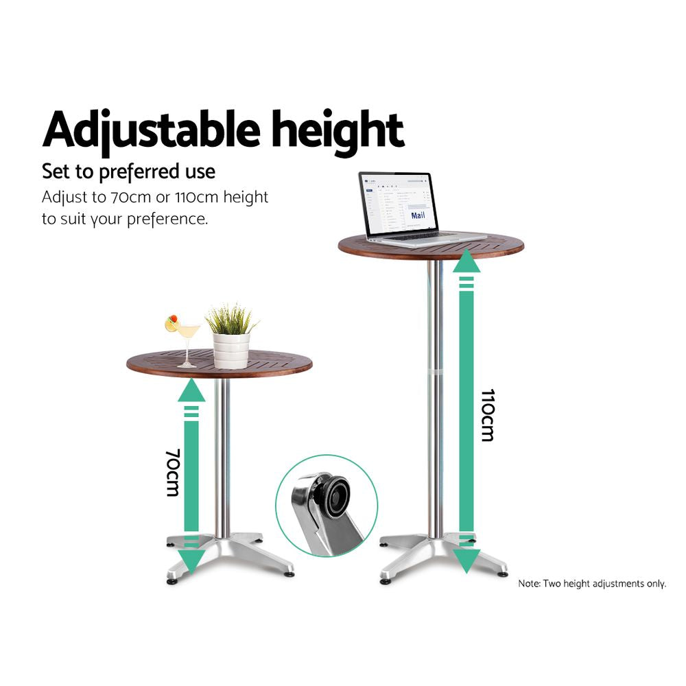Dunns Creek silver aluminium outdoor bar set with two stools and adjustable table