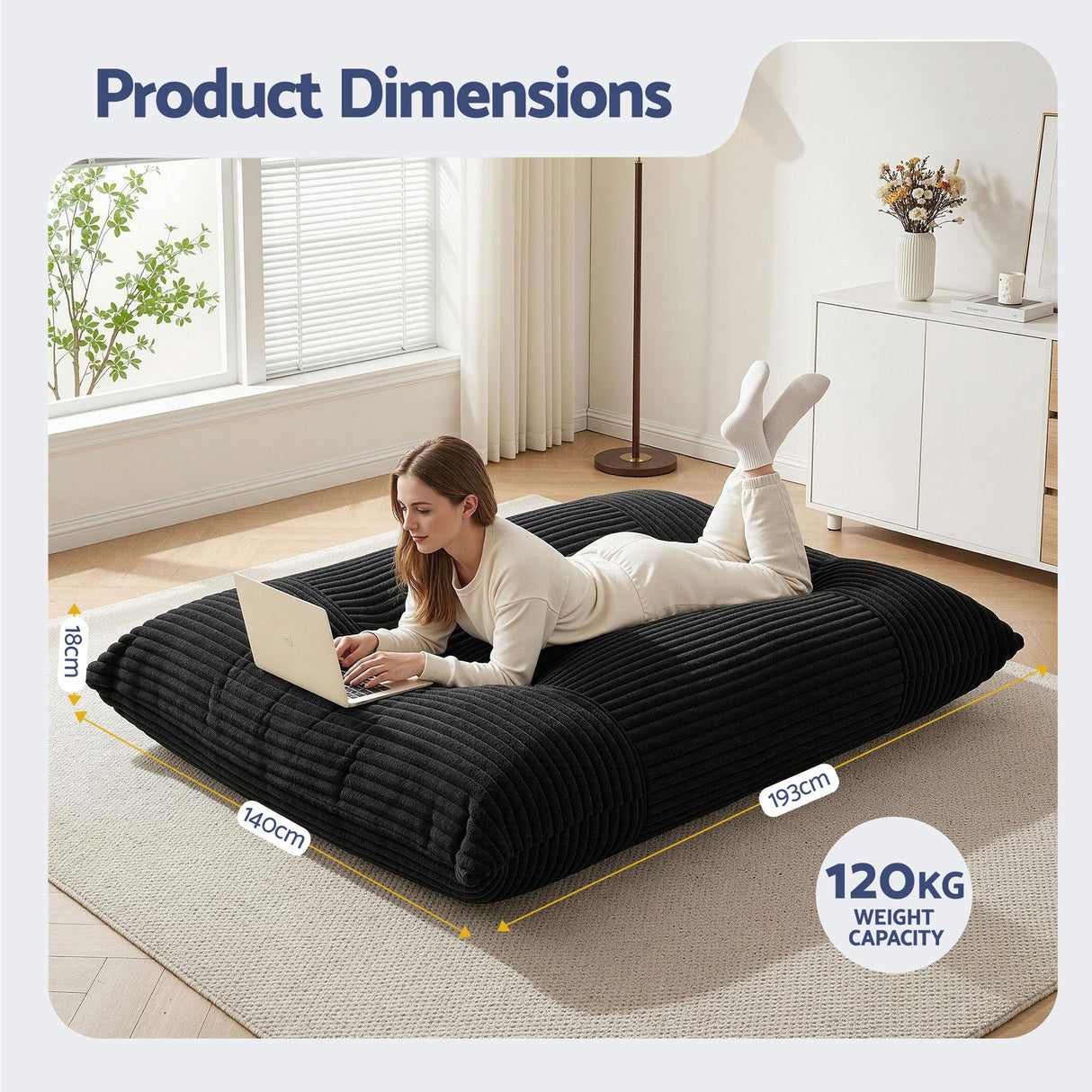 Leura 3 in 1 Convertible Bean Bag Chair, Dark Grey