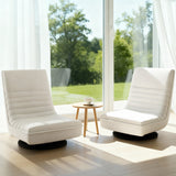 Blackheath white faux linen swivel floor chair in a modern living room