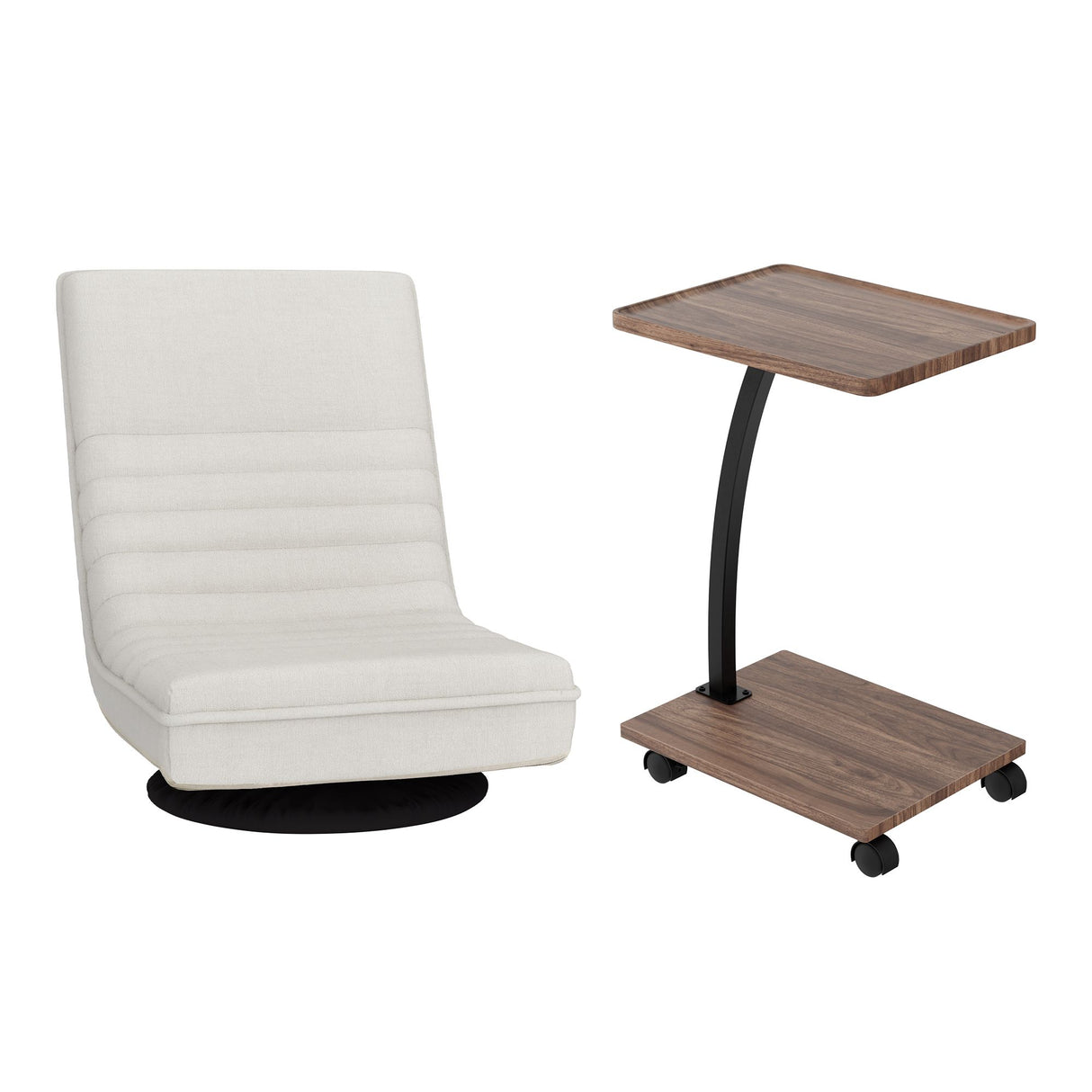 Wentworth Falls Floor Chair and Mobile Side Table Set, White