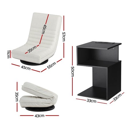 Wentworth Falls Floor Chair and Charging Bedside Table Set, White
