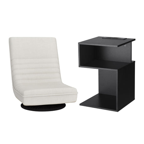 Wentworth Falls Floor Chair and Charging Bedside Table Set, White