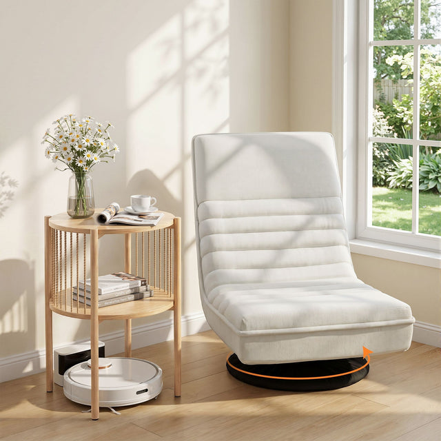 Wentworth Falls white faux linen floor chair in a modern living room