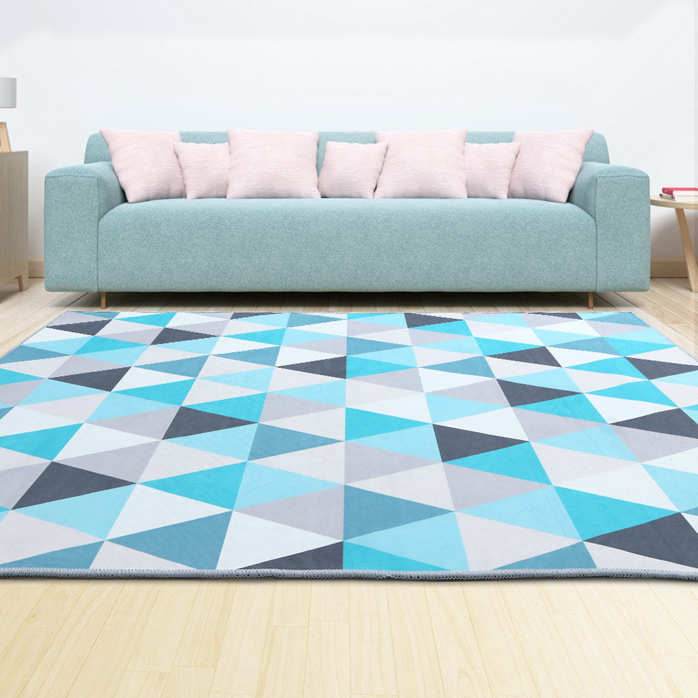 Classic short pile flannel floor rug beige and blue 200x290cm