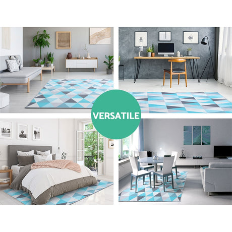 Classic short pile flannel floor rug beige and blue 200x290cm