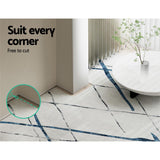 Geometric short pile flannel floor rug in blue grey