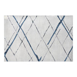 Geometric short pile flannel floor rug in blue grey