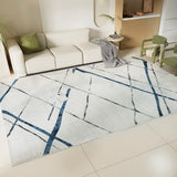 Geometric short pile flannel floor rug blue and grey 200x290cm