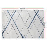 Geometric short pile flannel floor rug blue and grey 200x290cm