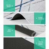 Geometric short pile flannel floor rug blue and grey 200x290cm