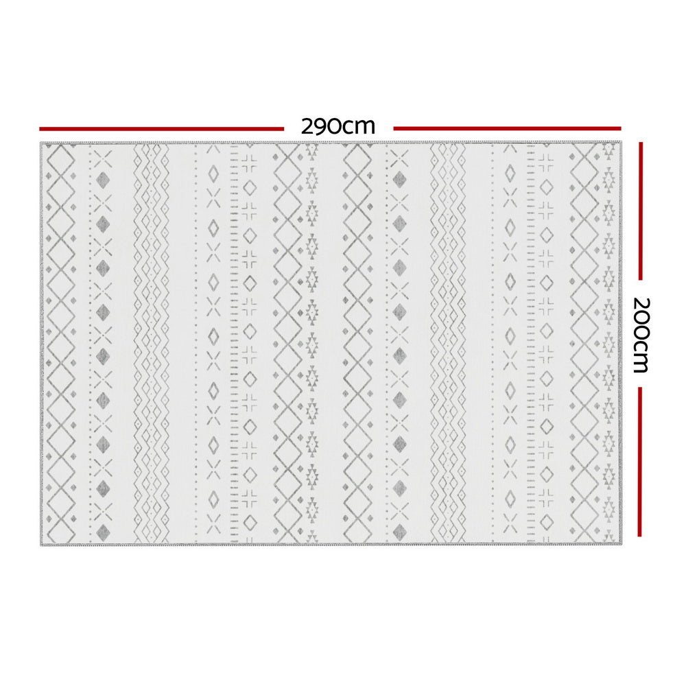 Grey and white bohemian crystal velvet floor rug 200 x 290cm view 2