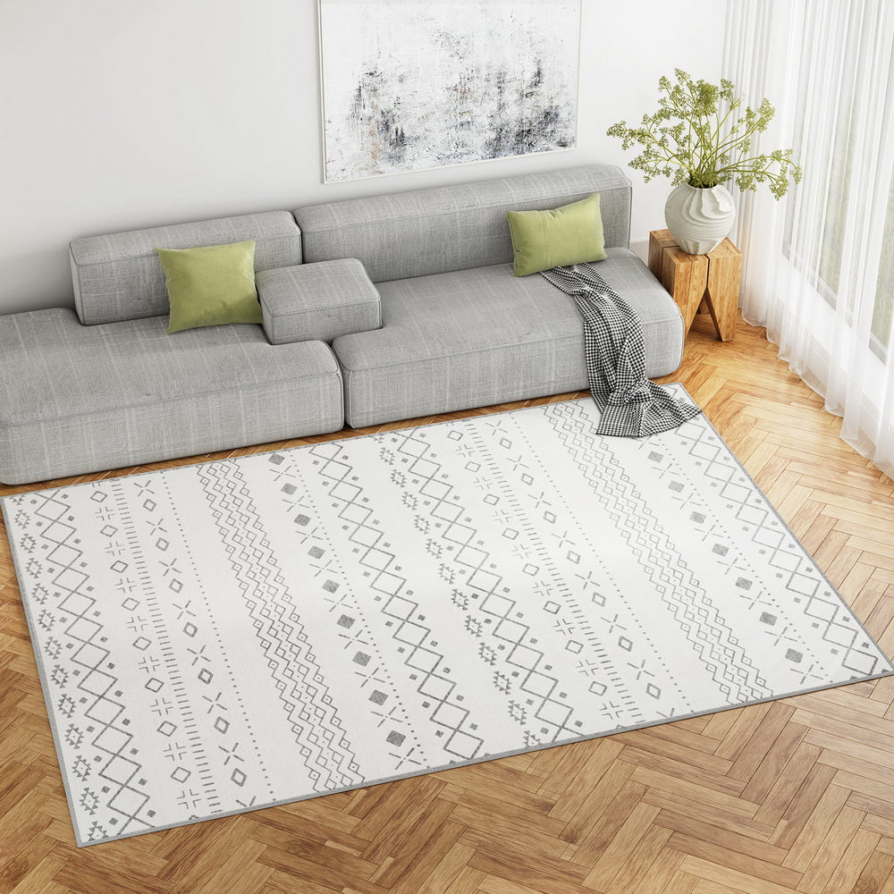 Grey and white bohemian crystal velvet floor rug 200 x 290cm view 1
