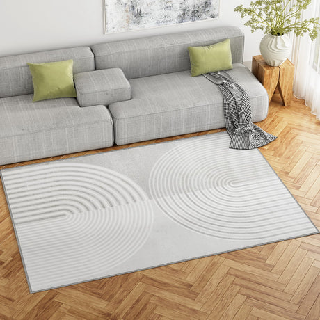 White and grey plush faux rabbit fur floor rug 160 x 230cm view 1