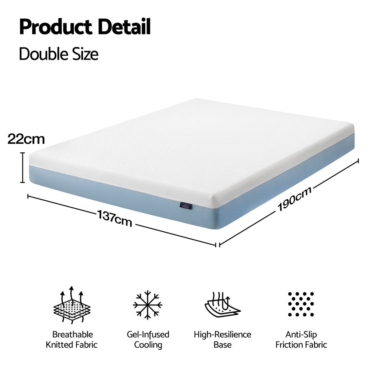 Medium Firm Gel Memory Foam Mattress, 22cm Double