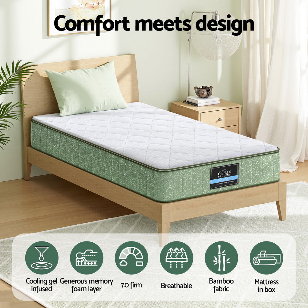 Giselle 25cm Euro Top Dual-Layer Cool Gel Memory Foam Mattress — 7-Zone Charcoal CNC — Allure Home Collections