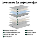 Giselle Bedding 15cm Cool Gel 7-Zone Memory Foam Mattress — Charcoal Foam, Bamboo Cover — Allure Home Collections