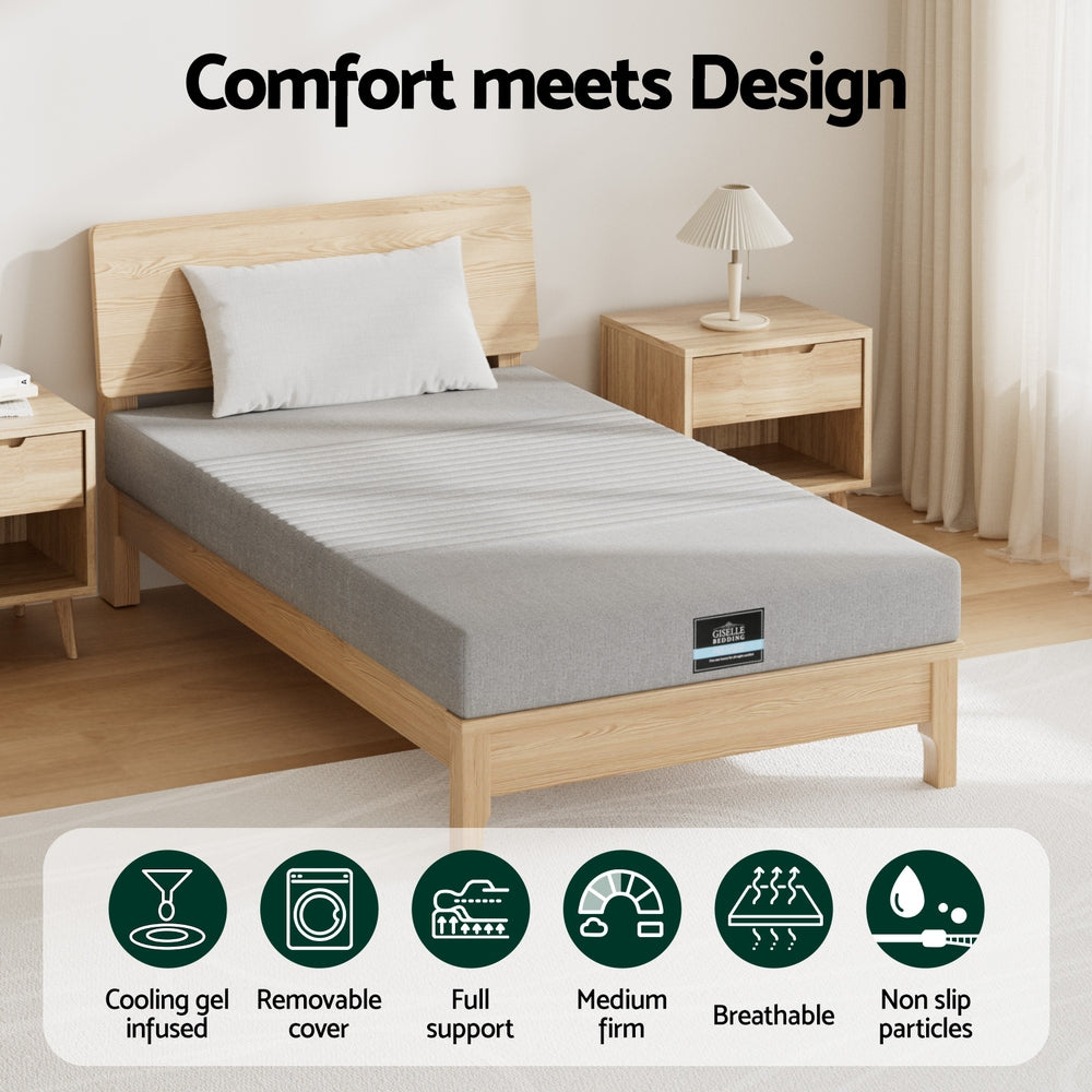 Giselle Bedding 15cm Cool Gel 7-Zone Memory Foam Mattress — Charcoal Foam, Bamboo Cover — Allure Home Collections