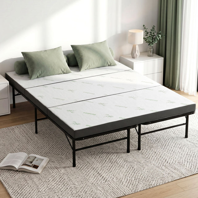 Portable folding guest bed with foam mattress, queen