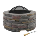 Litchfield 70cm round rustic fire pit table with safety mesh dome in a backyard