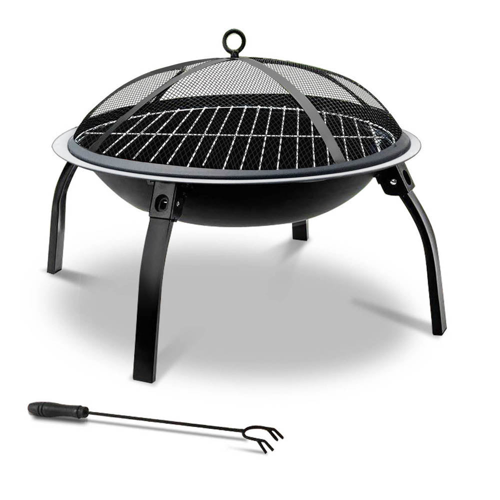Parap 76cm folding steel fire pit and BBQ with mesh dome and grill plate for camping