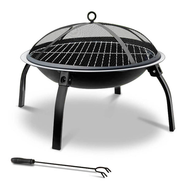 Parap 76cm folding steel fire pit and BBQ with mesh dome and grill plate for camping