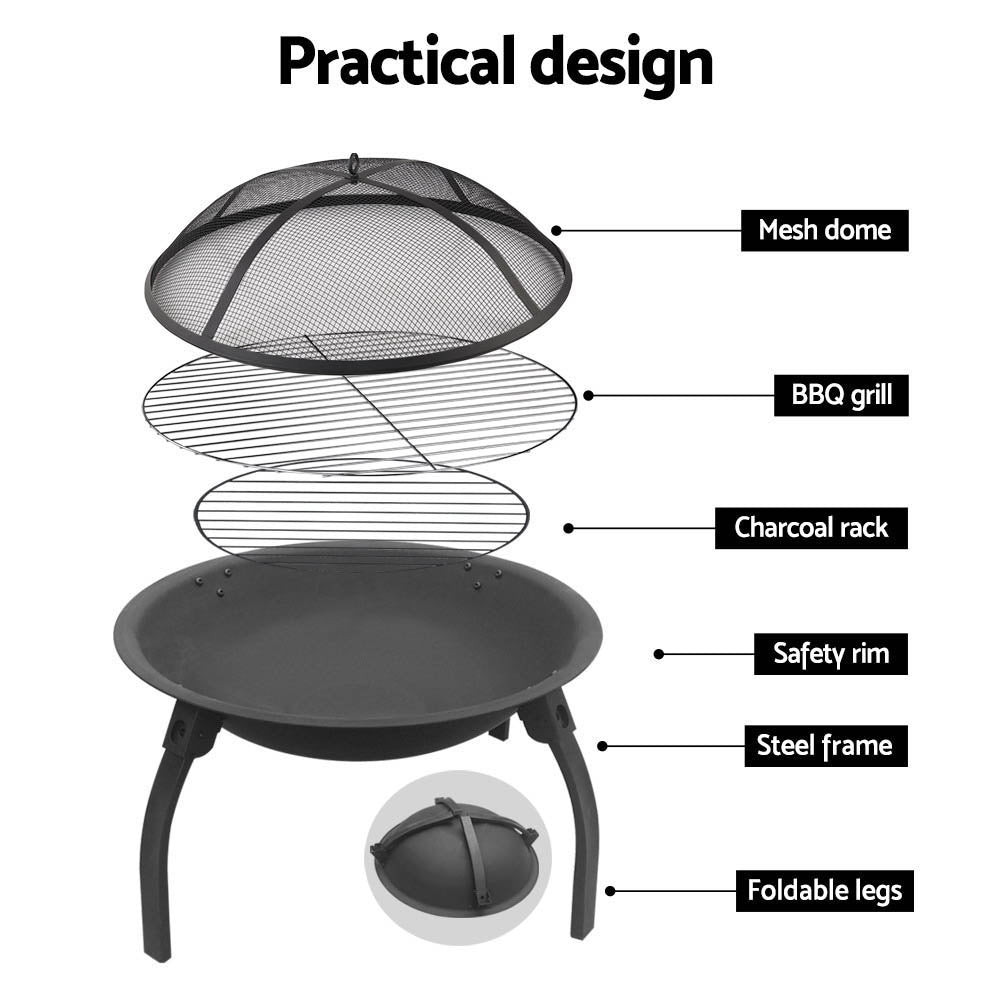 Parap Folding Fire Pit BBQ, 76cm Steel