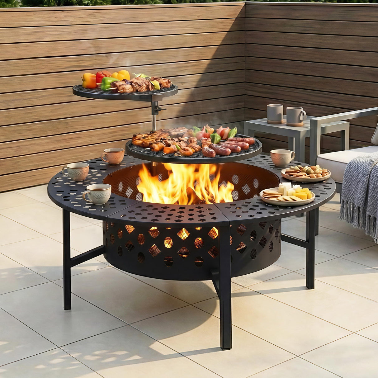 Stokes Bay 3 in 1 Fire Pit BBQ, 91cm